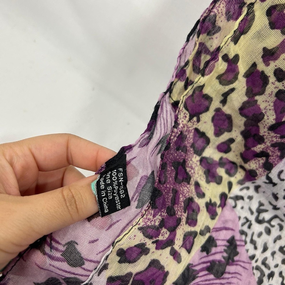 Purple Animal Print Lightweight Long Scarf Patchwork Leopard Cheetah Zebra - Picture 5 of 7